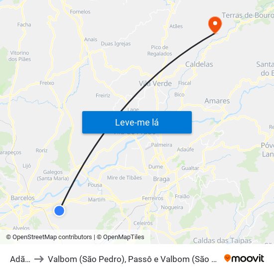 Adães to Valbom (São Pedro), Passô e Valbom (São Martinho) map