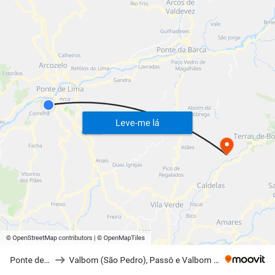 Ponte de Lima to Valbom (São Pedro), Passô e Valbom (São Martinho) map