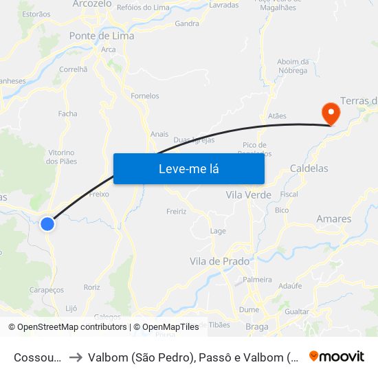 Cossourado to Valbom (São Pedro), Passô e Valbom (São Martinho) map