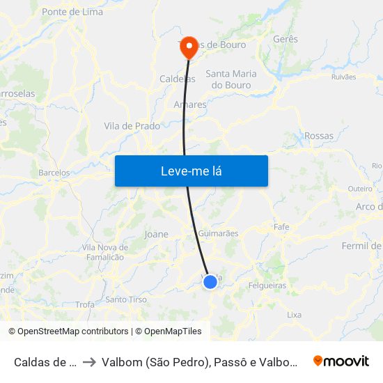 Caldas de Vizela to Valbom (São Pedro), Passô e Valbom (São Martinho) map