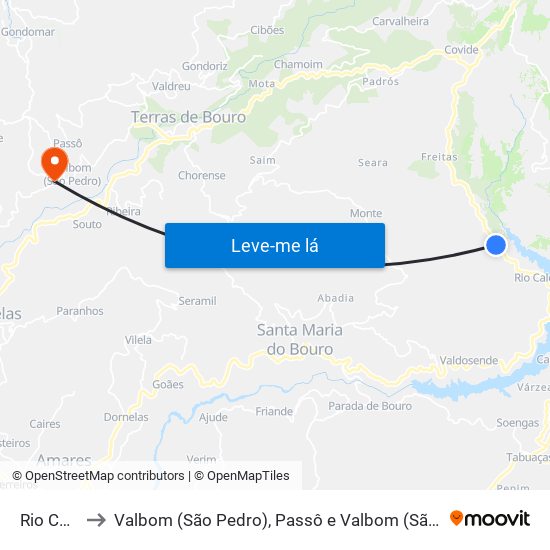 Rio Caldo to Valbom (São Pedro), Passô e Valbom (São Martinho) map