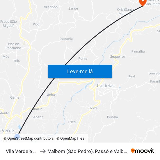 Vila Verde e Barbudo to Valbom (São Pedro), Passô e Valbom (São Martinho) map