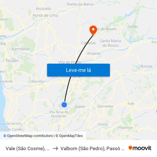 Vale (São Cosme), Telhado e Portela to Valbom (São Pedro), Passô e Valbom (São Martinho) map