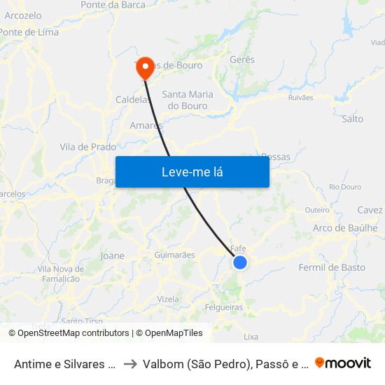 Antime e Silvares (São Clemente) to Valbom (São Pedro), Passô e Valbom (São Martinho) map