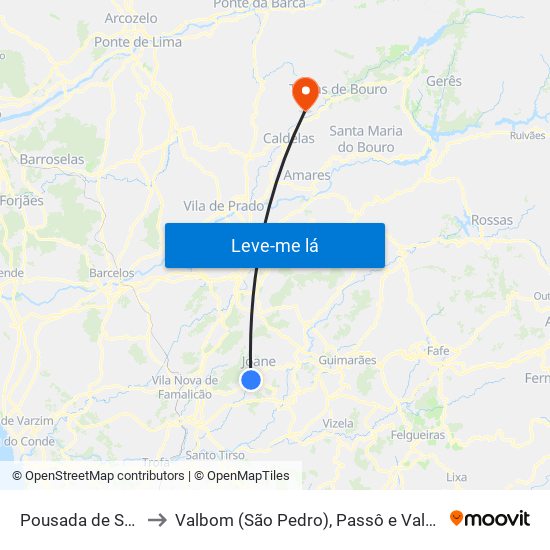 Pousada de Saramagos to Valbom (São Pedro), Passô e Valbom (São Martinho) map