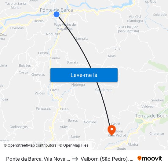 Ponte da Barca, Vila Nova de Muía e Paço Vedro de Magalhães to Valbom (São Pedro), Passô e Valbom (São Martinho) map