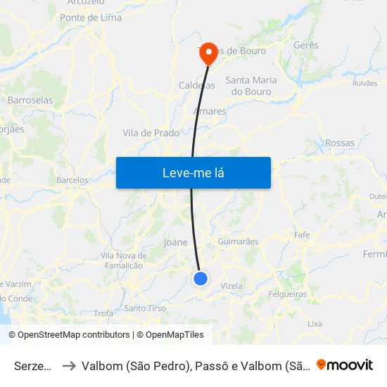 Serzedelo to Valbom (São Pedro), Passô e Valbom (São Martinho) map