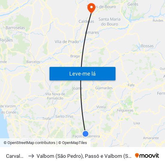 Carvalhosa to Valbom (São Pedro), Passô e Valbom (São Martinho) map