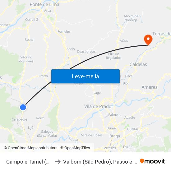 Campo e Tamel (São Pedro Fins) to Valbom (São Pedro), Passô e Valbom (São Martinho) map