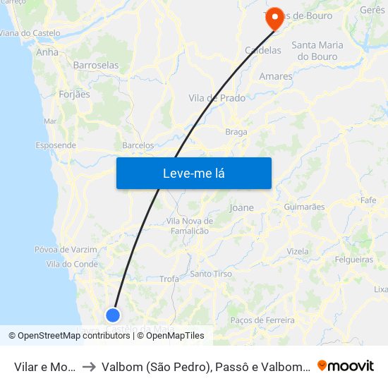 Vilar e Mosteiró to Valbom (São Pedro), Passô e Valbom (São Martinho) map