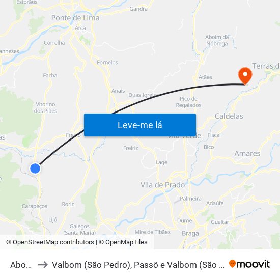 Aborim to Valbom (São Pedro), Passô e Valbom (São Martinho) map