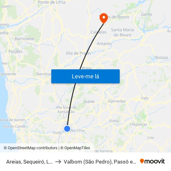 Areias, Sequeiró, Lama e Palmeira to Valbom (São Pedro), Passô e Valbom (São Martinho) map