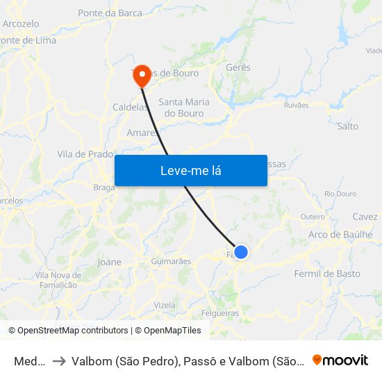 Medelo to Valbom (São Pedro), Passô e Valbom (São Martinho) map