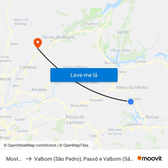 Mosteiro to Valbom (São Pedro), Passô e Valbom (São Martinho) map