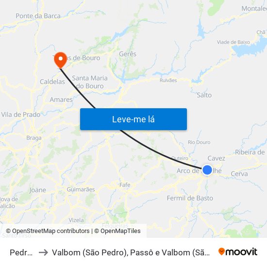 Pedraça to Valbom (São Pedro), Passô e Valbom (São Martinho) map