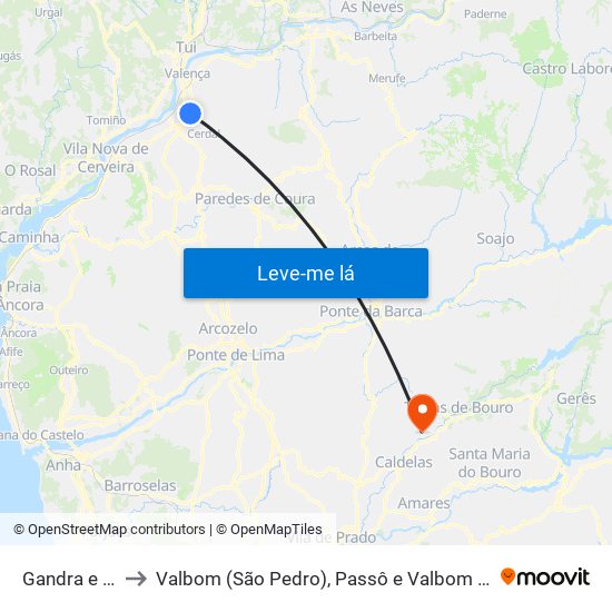 Gandra e Taião to Valbom (São Pedro), Passô e Valbom (São Martinho) map