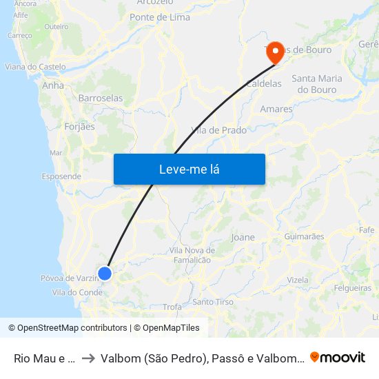 Rio Mau e Arcos to Valbom (São Pedro), Passô e Valbom (São Martinho) map