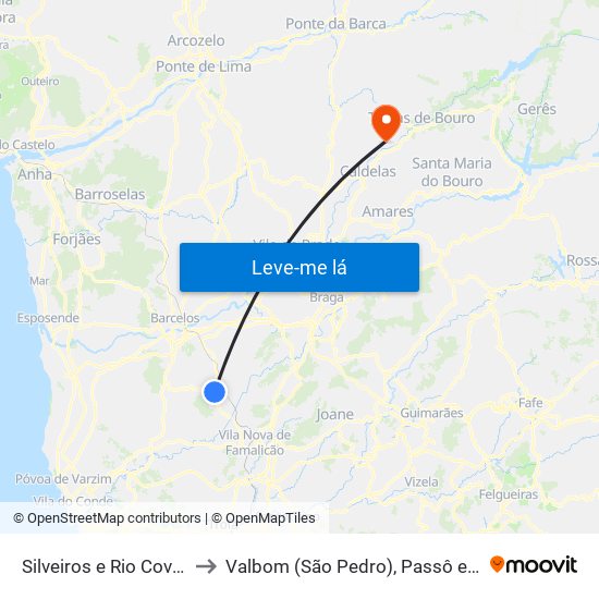 Silveiros e Rio Covo (Santa Eulália) to Valbom (São Pedro), Passô e Valbom (São Martinho) map