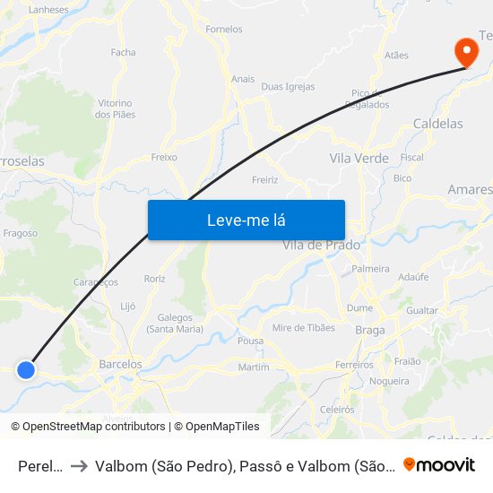 Perelhal to Valbom (São Pedro), Passô e Valbom (São Martinho) map