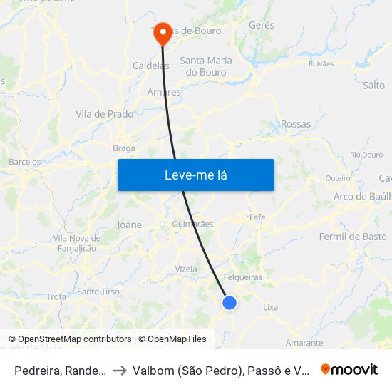 Pedreira, Rande e Sernande to Valbom (São Pedro), Passô e Valbom (São Martinho) map