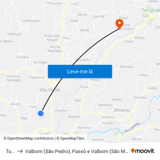 Turiz to Valbom (São Pedro), Passô e Valbom (São Martinho) map