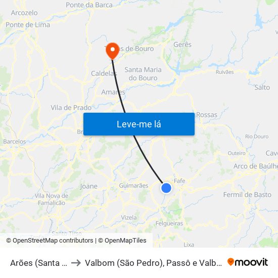 Arões (Santa Cristina) to Valbom (São Pedro), Passô e Valbom (São Martinho) map