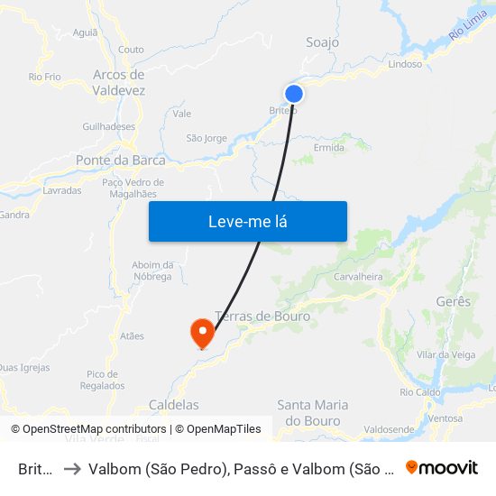 Britelo to Valbom (São Pedro), Passô e Valbom (São Martinho) map