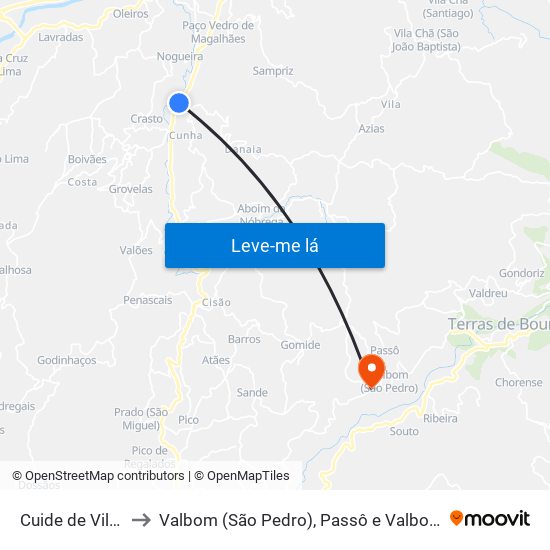 Cuide de Vila Verde to Valbom (São Pedro), Passô e Valbom (São Martinho) map