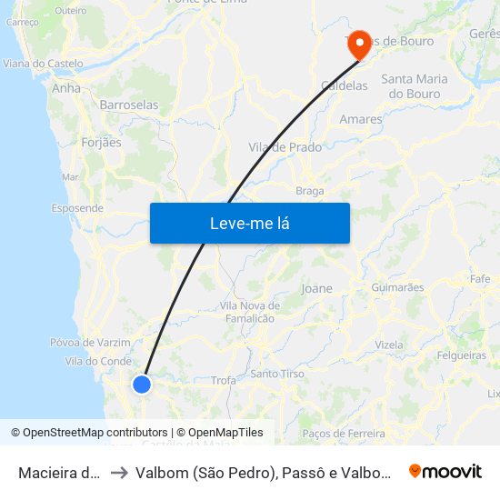Macieira da Maia to Valbom (São Pedro), Passô e Valbom (São Martinho) map