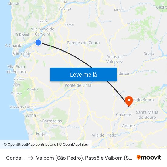 Gondarém to Valbom (São Pedro), Passô e Valbom (São Martinho) map