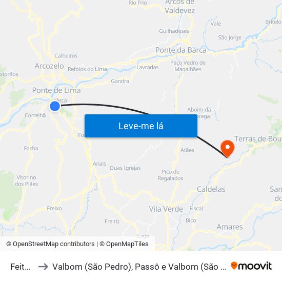 Feitosa to Valbom (São Pedro), Passô e Valbom (São Martinho) map