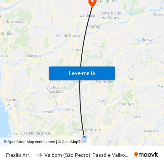 Frazão Arreigada to Valbom (São Pedro), Passô e Valbom (São Martinho) map