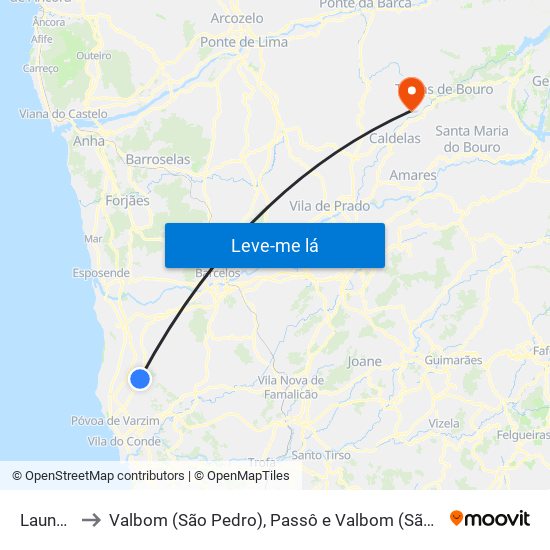 Laundos to Valbom (São Pedro), Passô e Valbom (São Martinho) map