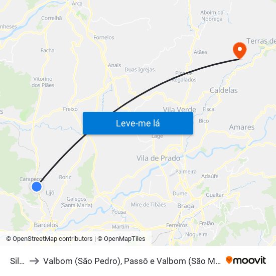 Silva to Valbom (São Pedro), Passô e Valbom (São Martinho) map