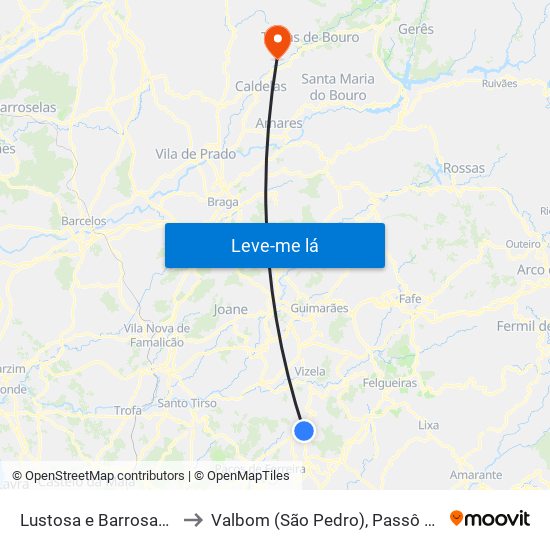 Lustosa e Barrosas (Santo Estêvão) to Valbom (São Pedro), Passô e Valbom (São Martinho) map