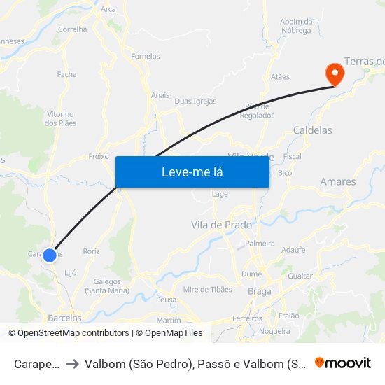 Carapeços to Valbom (São Pedro), Passô e Valbom (São Martinho) map