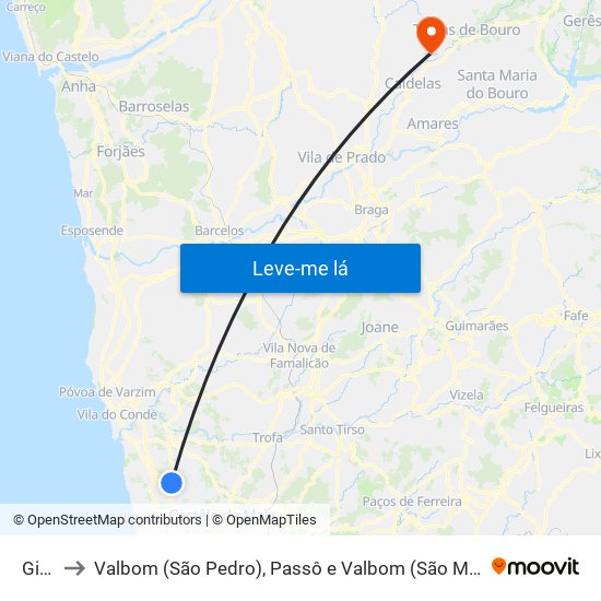 Gião to Valbom (São Pedro), Passô e Valbom (São Martinho) map