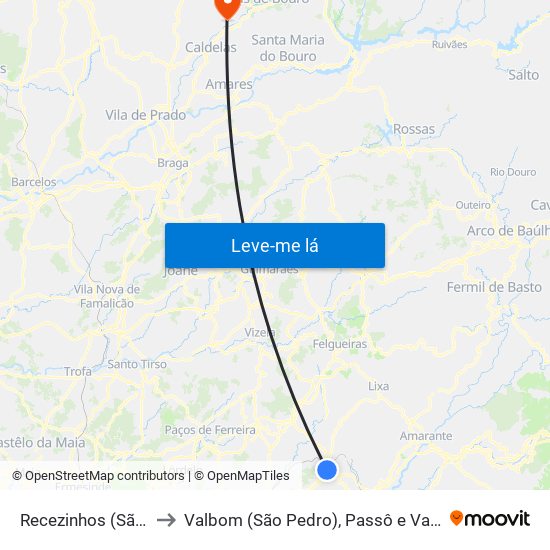 Recezinhos (São Mamede) to Valbom (São Pedro), Passô e Valbom (São Martinho) map