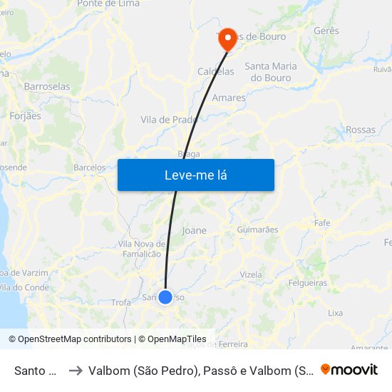 Santo Tirso to Valbom (São Pedro), Passô e Valbom (São Martinho) map