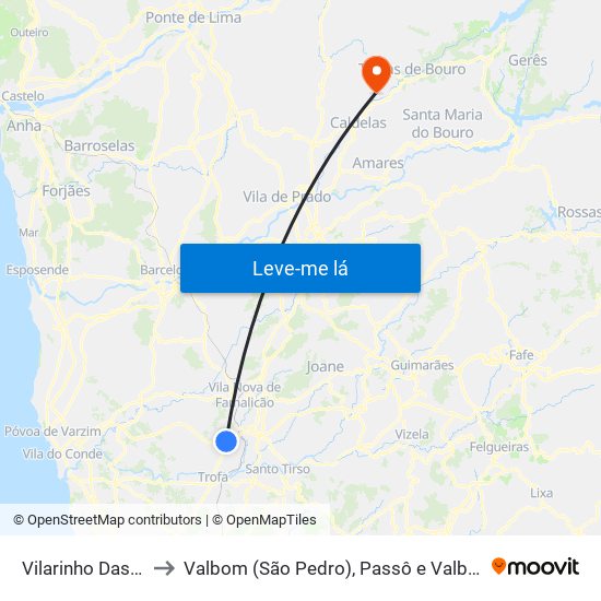 Vilarinho Das Cambas to Valbom (São Pedro), Passô e Valbom (São Martinho) map