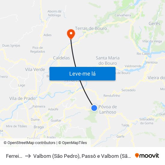 Ferreiros to Valbom (São Pedro), Passô e Valbom (São Martinho) map