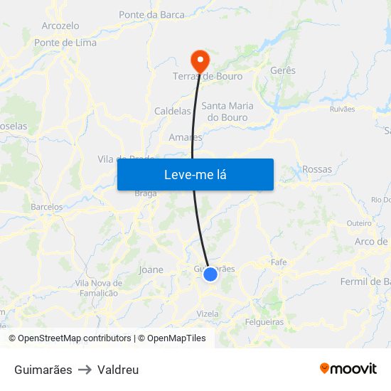 Guimarães to Valdreu map