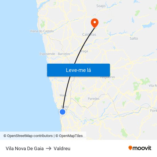 Vila Nova De Gaia to Valdreu map