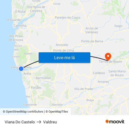 Viana Do Castelo to Valdreu map