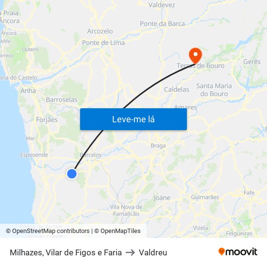 Milhazes, Vilar de Figos e Faria to Valdreu map