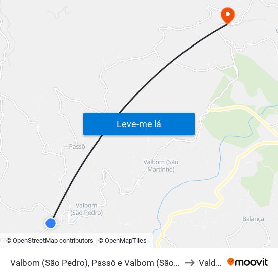 Valbom (São Pedro), Passô e Valbom (São Martinho) to Valdreu map