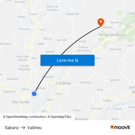 Sabariz to Valdreu map