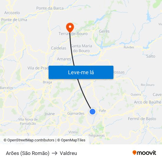 Arões (São Romão) to Valdreu map