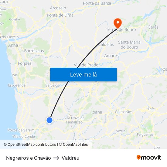 Negreiros e Chavão to Valdreu map