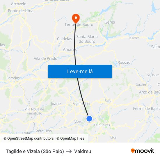 Tagilde e Vizela (São Paio) to Valdreu map